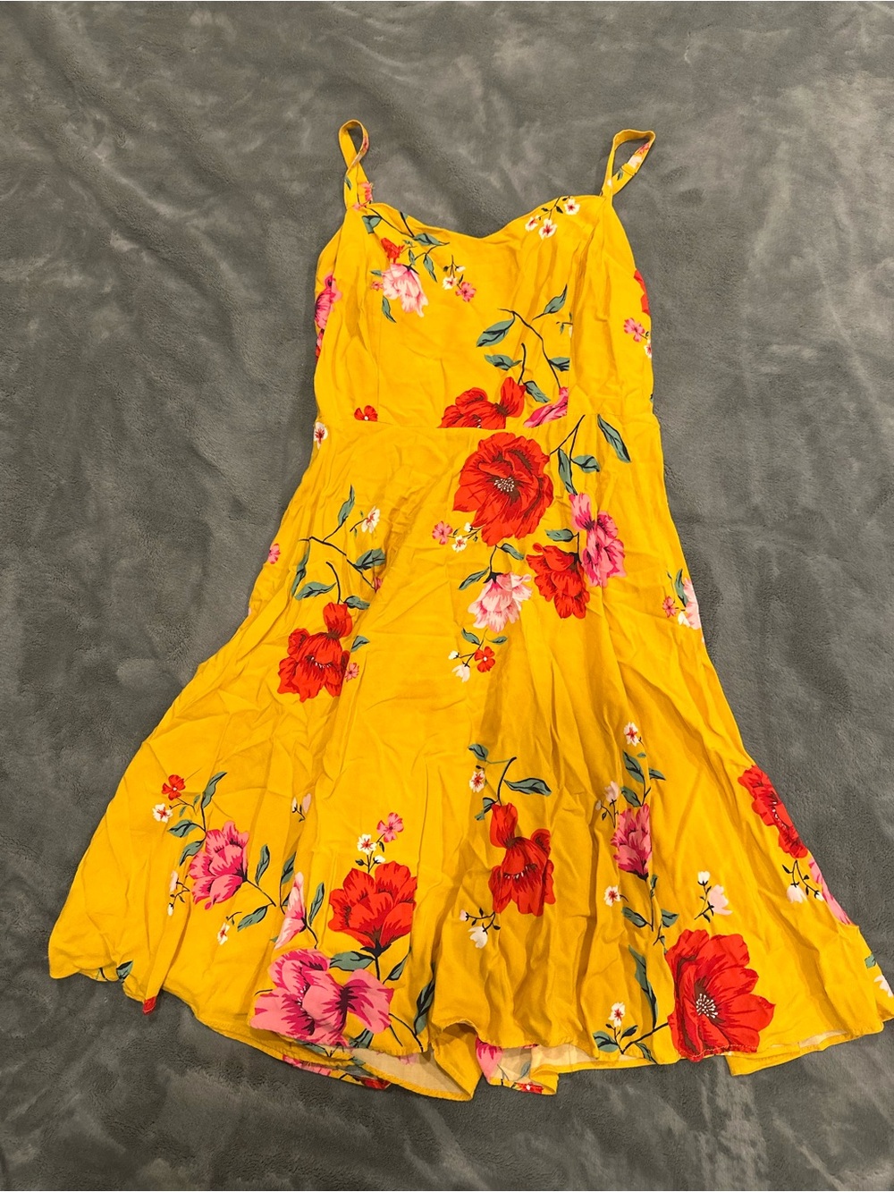 Yellow Floral Sundress with Spaghetti Straps